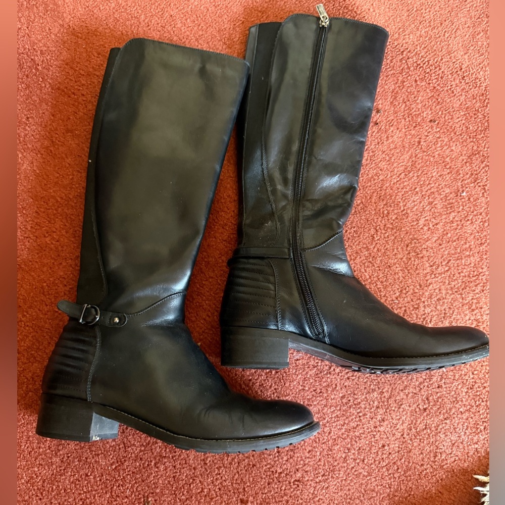 Aquatalia Black Leather Quilted Buckle Stretch Riding Boots Size 7